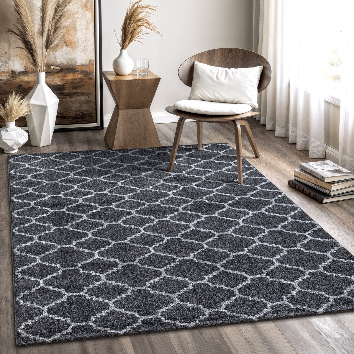 Muratap Boho Klasik Laagpolig Vloerkleed Zwart/Grijs- 200x290 CM
