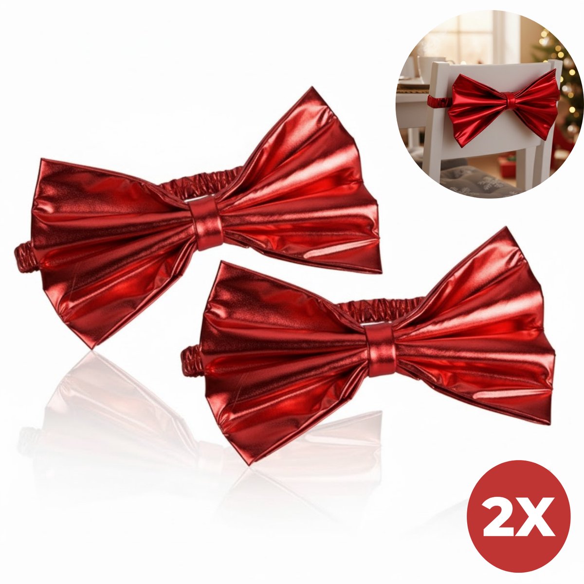 Lomera Kerst Stoelstrik - Stoelstrik Rood - Set van 2 - Polyester Materiaal - Stoeldecoratie Kerst - Kerst Decoratie - Stoelstrikken Set - Rode Decoratie - Kerst Feest - Kerst Accessoires - Rode Strik - Kerst Interieur