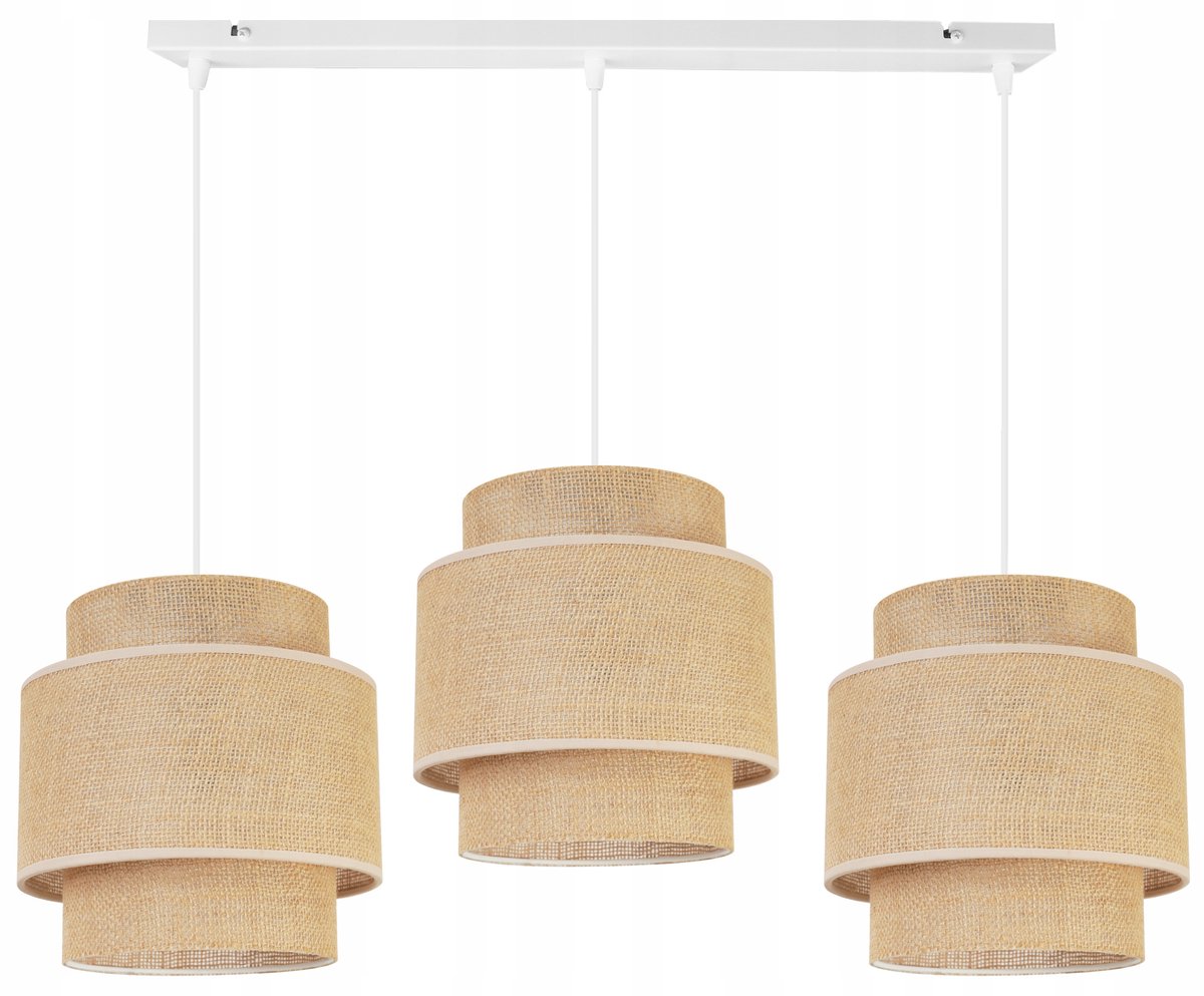 Hanglamp Boho Jute Kap 3xE27 Wit/Beige Metaal 95cm