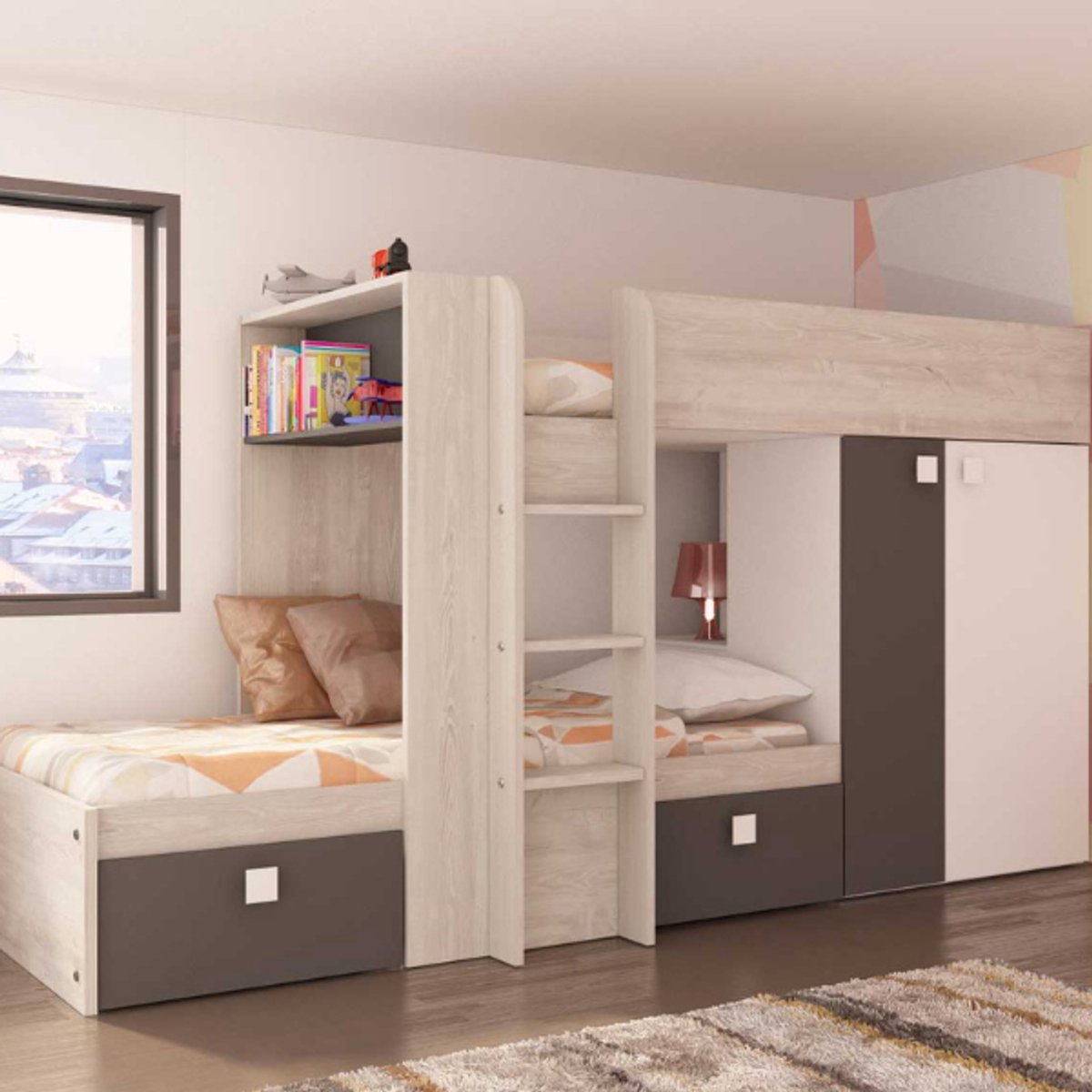 Stapelbed Beau 90x190 Cm - Grenen/bruin - Trasman - Stapelbed - Bruin - Melamine; Spaanplaat Eenpersoons Stapelbed