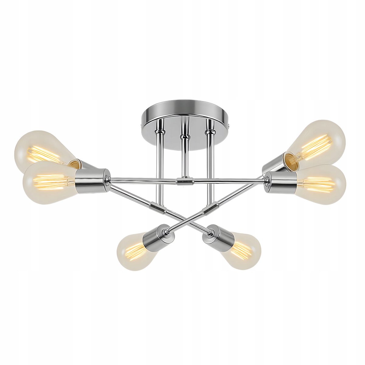 Chroom Hanglamp Metaal 6x E27 Vintage Retro Stijl
