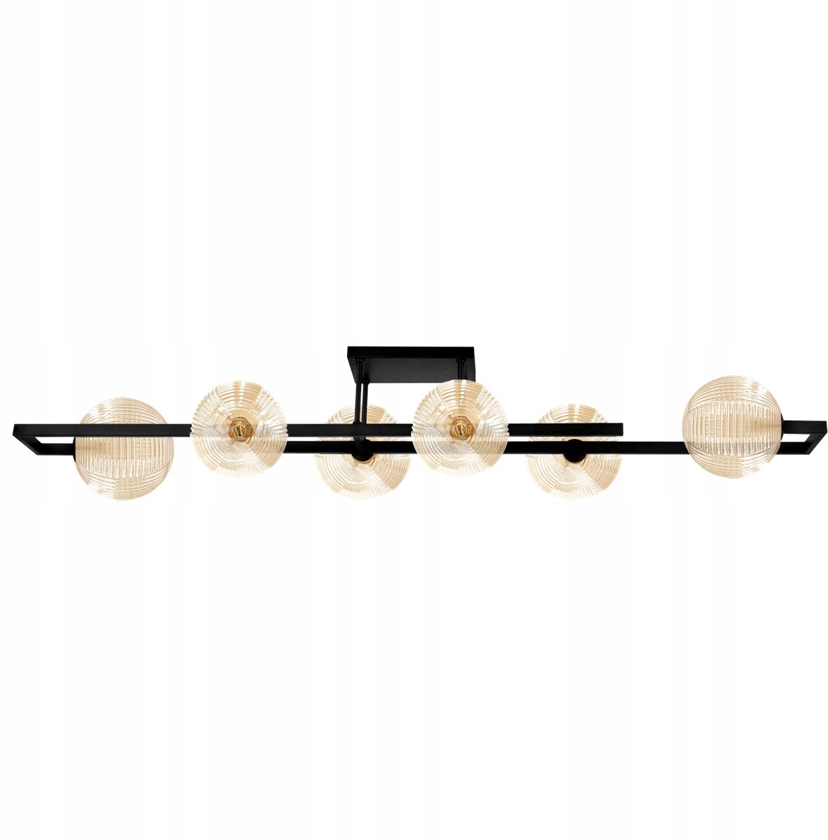 EMIR zwarte loft-plafondlamp met 6 amberkleurige glazen kappen
