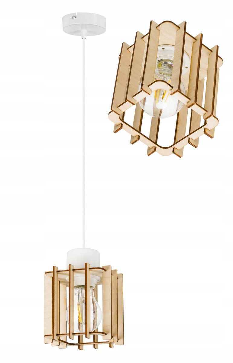 Hanglamp Hout Kubus E27 Wit/Natuurlijk Hout