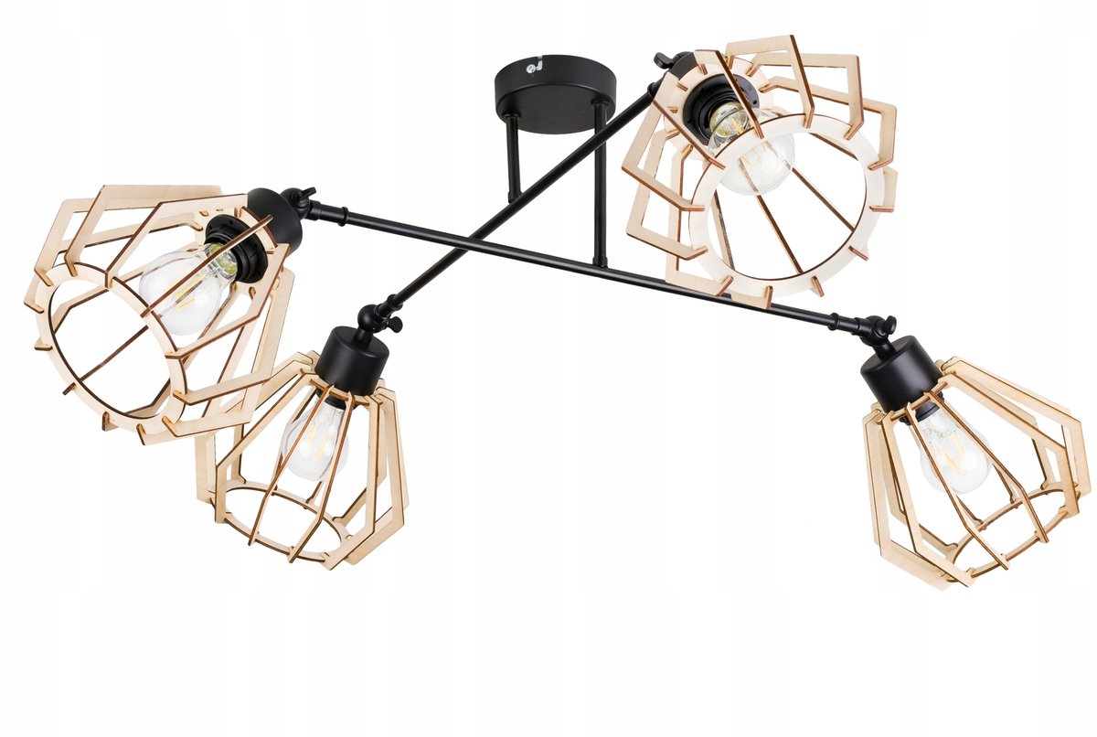 Hanglamp Loft Hout 4-lichts E27 Verstelbaar Zwart