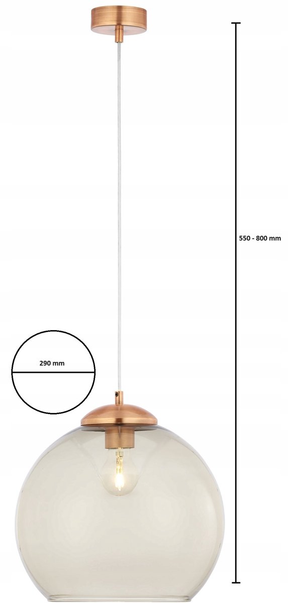 ASTI Hanglamp Koperkleurig Rookglas E27 80cm