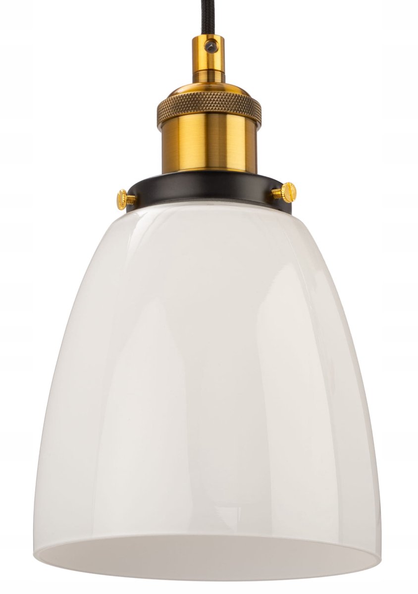 Glazen hanglamp melkwit met gouden fitting, E27