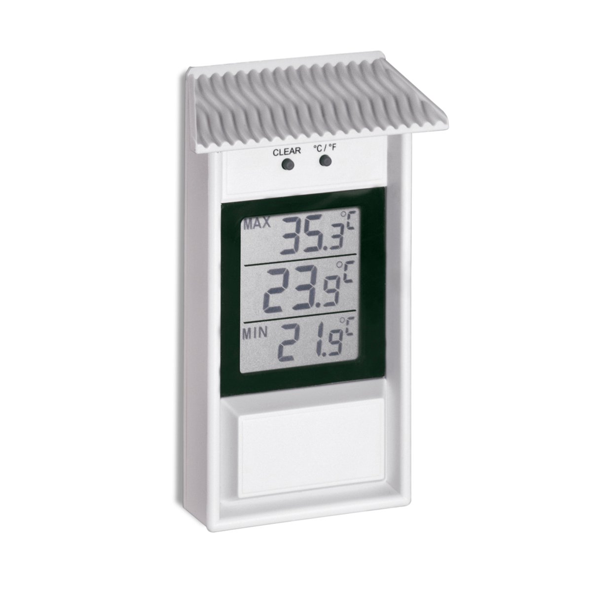 Thermometer, met minimum- en maximumweergave, voor binnen- en buitengebruik, wit, 132 x 80 mm, waterdicht
