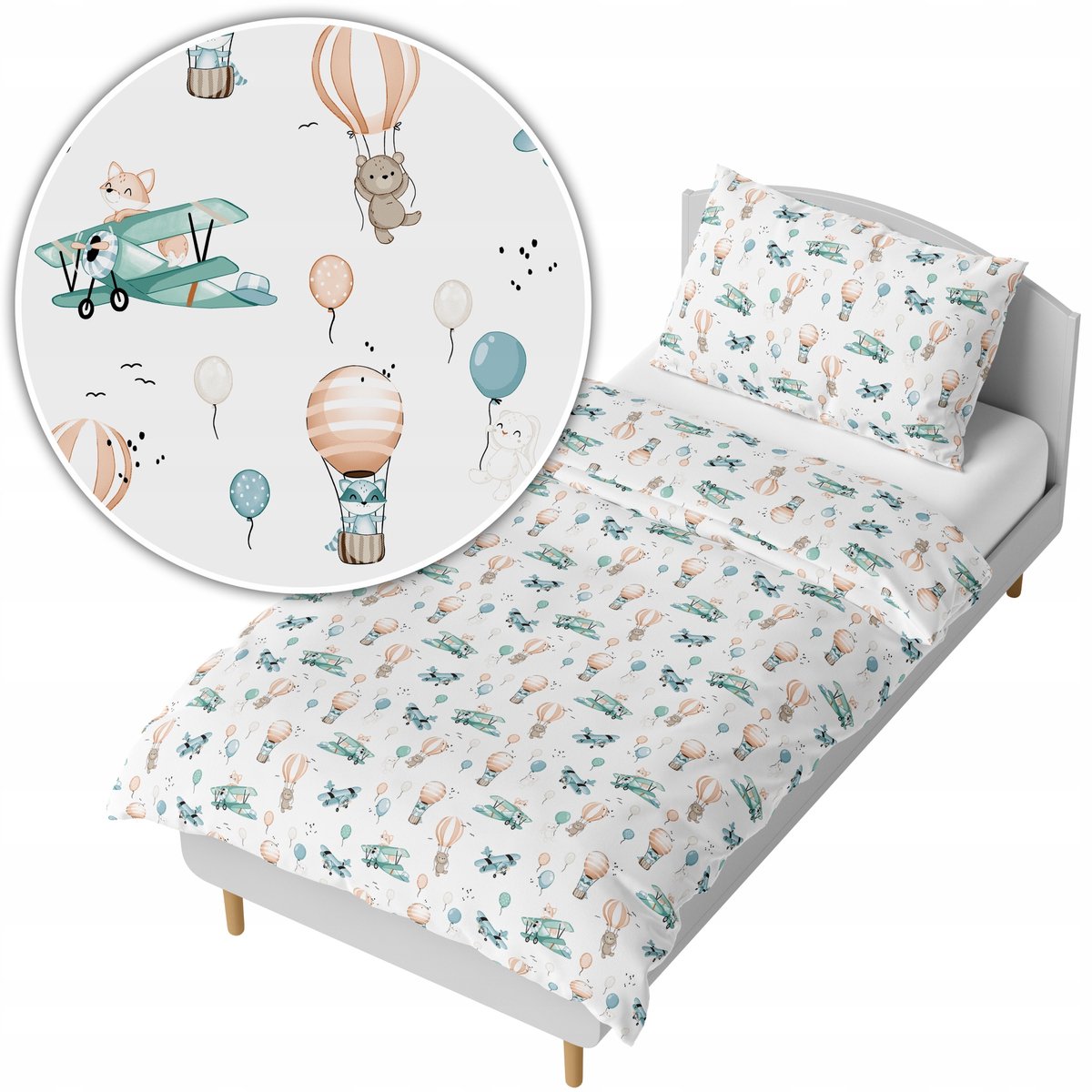 Kinderbeddengoed 140x200cm - Vrolijke Vos in Vliegtuig Design