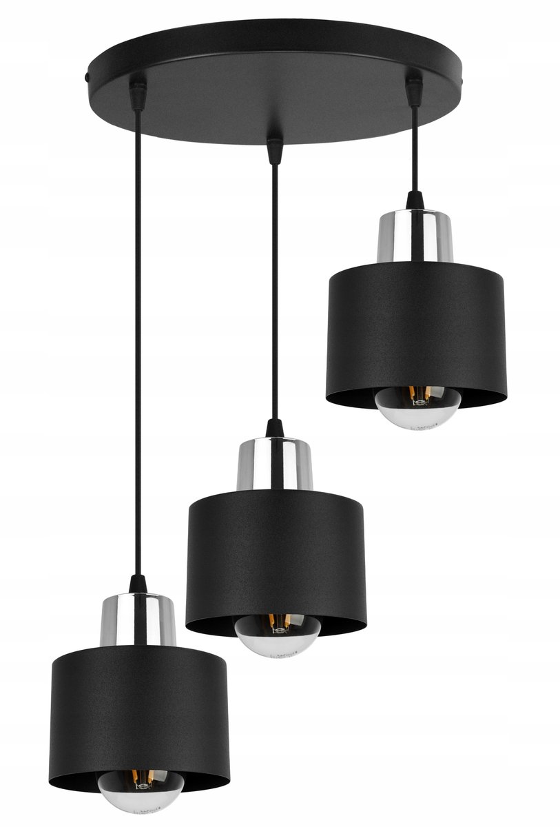 Zwarte Hanglamp Loft Stijl, 3 lichtpunten, E27