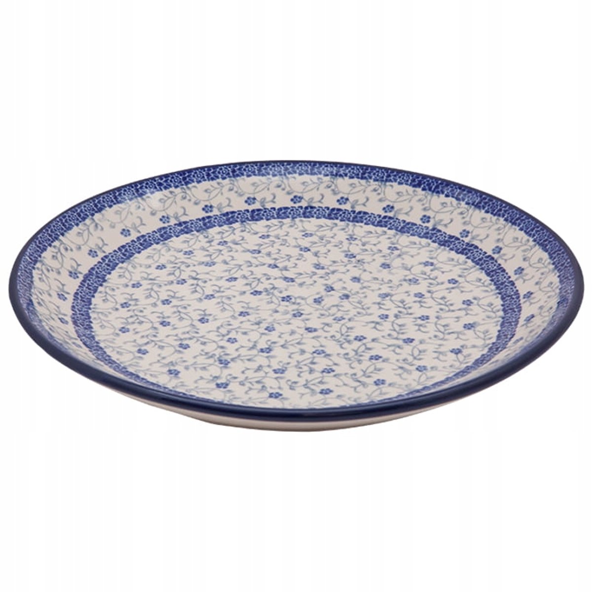 Bolesławiec Keramiek Bord 27 cm - Handgemaakt Bloemendessin Blauw