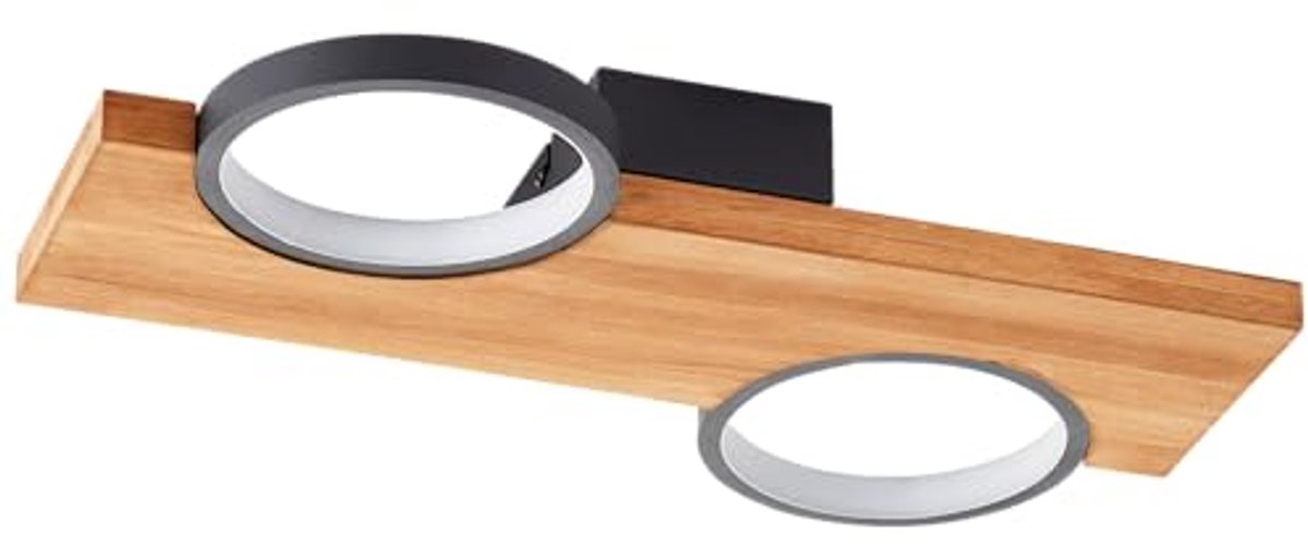 Moderne Plafondlamp met Houten Balk en LED Cirkels - 14 W, 1400 lm, 3000 K