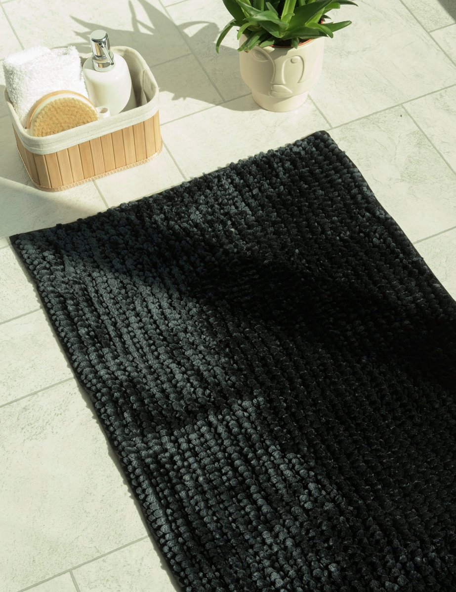 Zachte Chenille Badmat Antislip 40x60cm Zwart - Comfort & Veiligheid