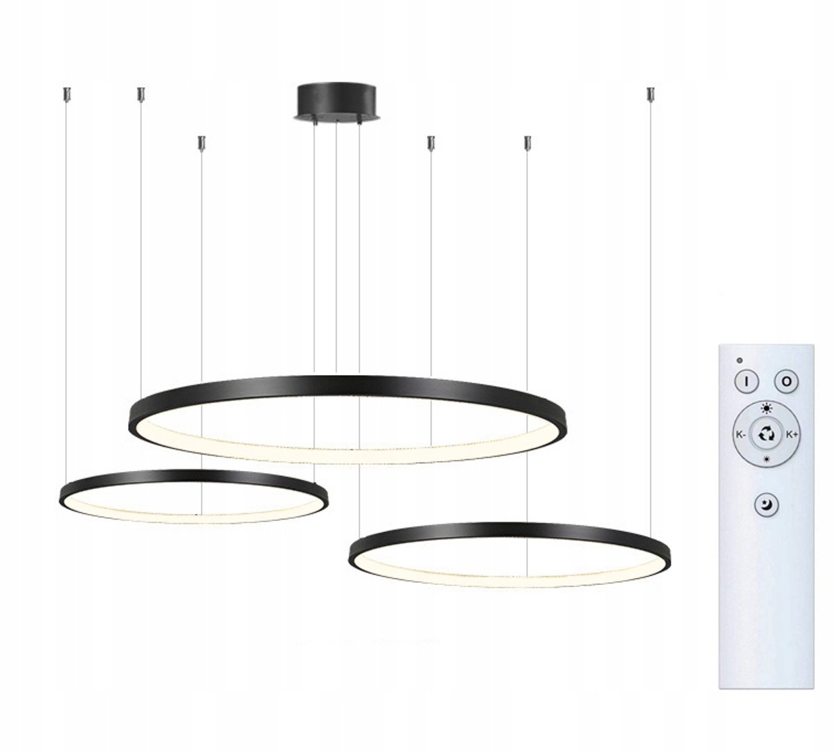 Moderne Zwarte LED Hanglamp Cirkels 3 Ringen 60/80/100cm met afstandsbediening