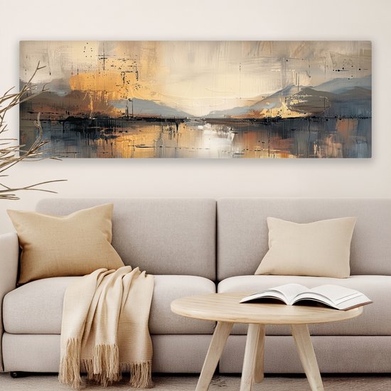 Tableau sur toile 180x60 cm - Décoration murale abstraite - Moderne - Beige - Esthétique - Or - Décoration murale salon - Décoration chambre - Accessoires de décoration - Peintures sur toile