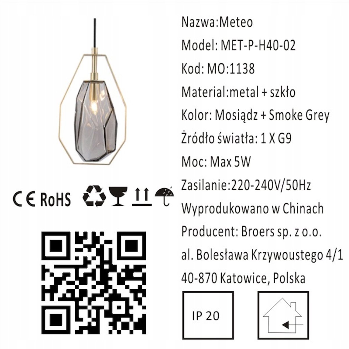 Meteo Hanglamp - Moderne designlamp met gepolijst messing en kristalglas