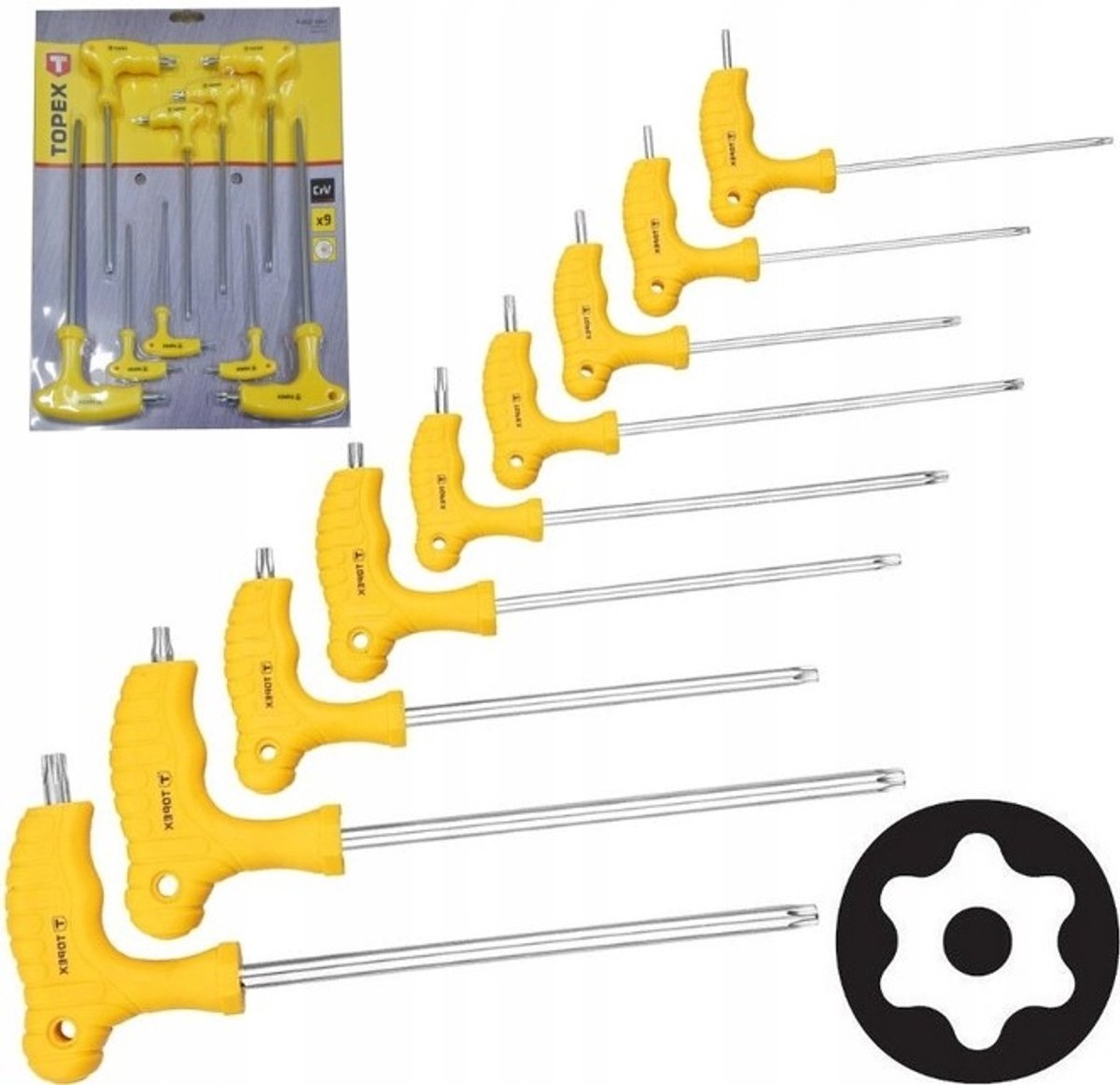 9-delige Torx T-sleutelset T10-T50, CrV met gat