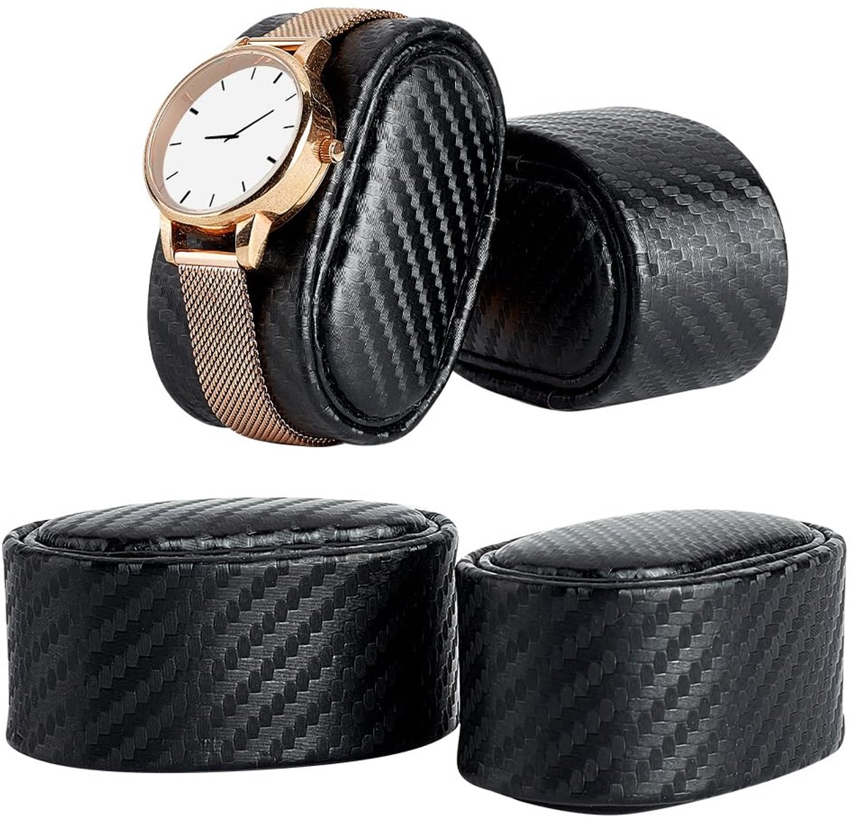 4pcs PU Leather Watch Cushion Inserts Black Watch Display Pillow Oval Watch Cushion Pad with Cover for Small Business Sell Bracelet Watch Bangle Display Storage, 2.6×1.8×1.4 inch