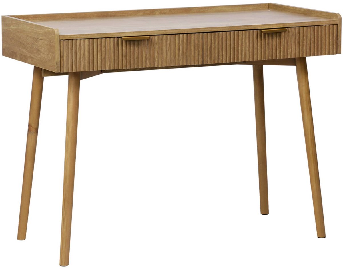 sweeek - Bureau met gegroefd mangohouteffect, 2 lades - 110 x 55 x 79,5 cm - celian