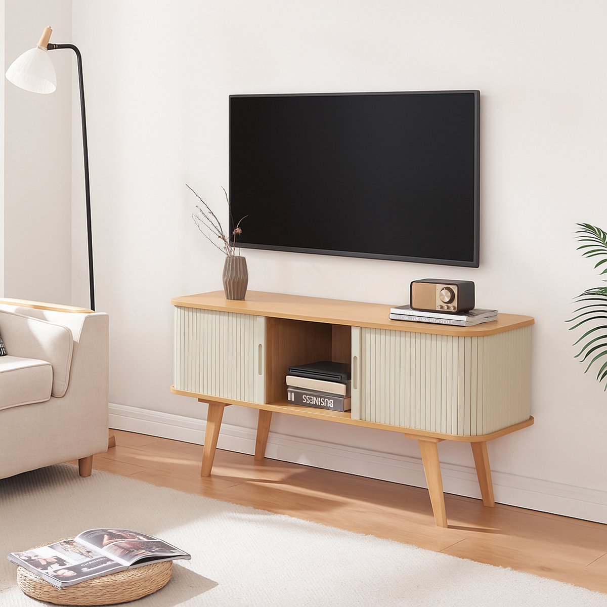 en.casa TV meubel Tysvær 120x40x58 cm naturel en cremewit [en.casa]