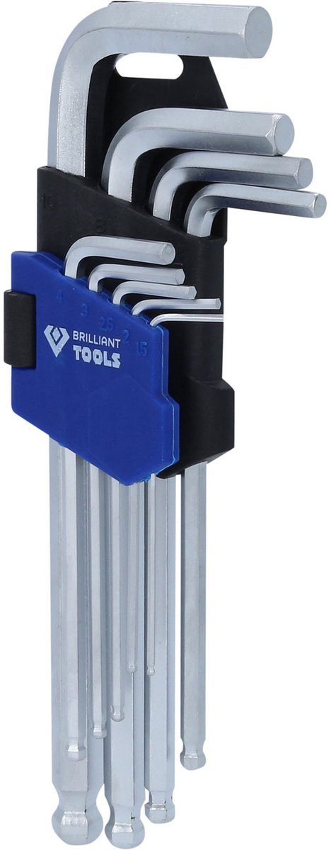 Brilliant Tools BT045009 Haakse schroevendraaierset 1.5 mm, 2 mm, 2.5 mm, 3 mm, 4 mm, 5 mm, 6 mm, 8 mm, 10 mm 9-delig