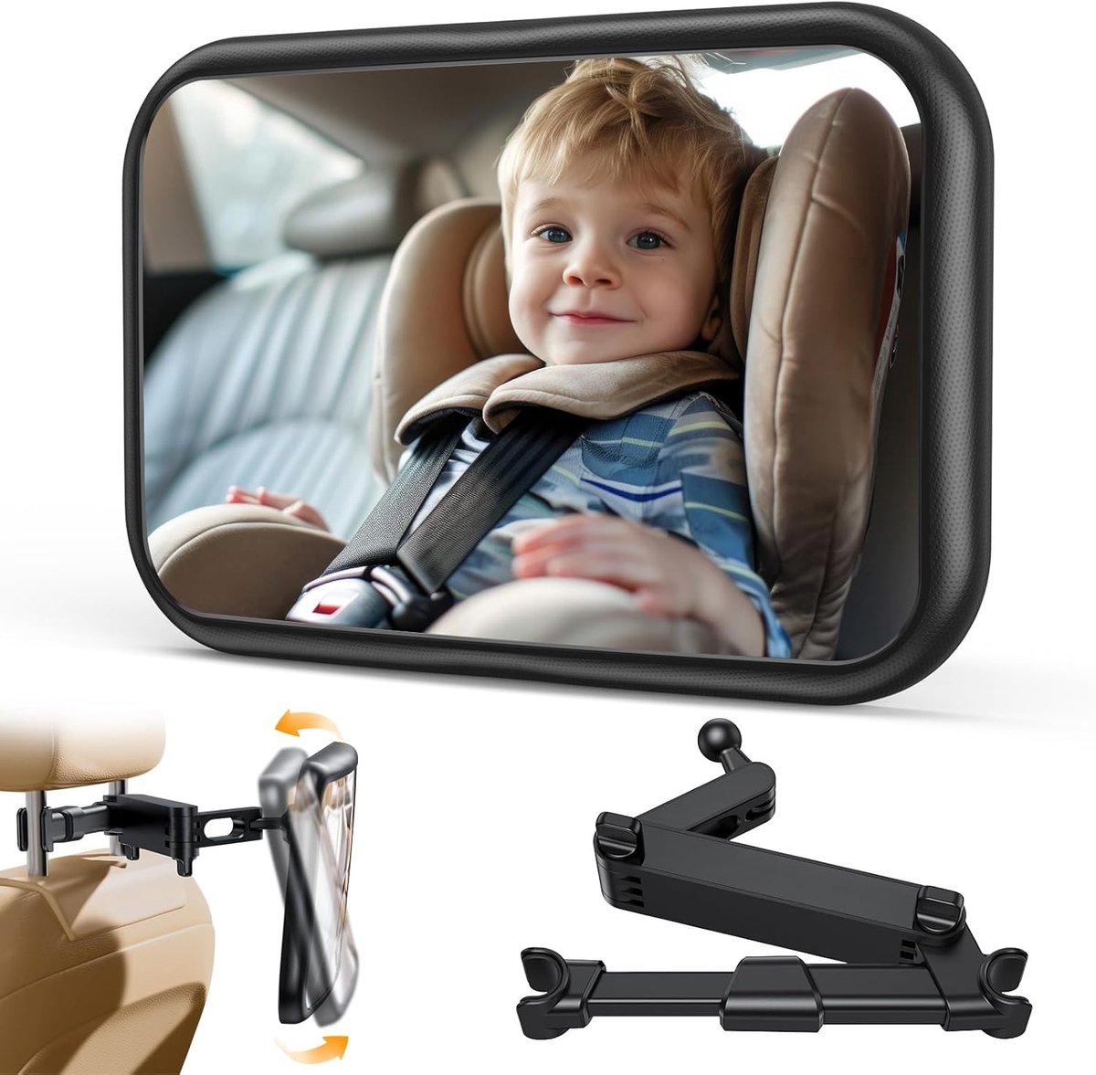 Image of 360° Draaibare Babyautospiegel voor Achterbank met HD Gezichtsveld - Veilig en Eenvoudig te Installeren