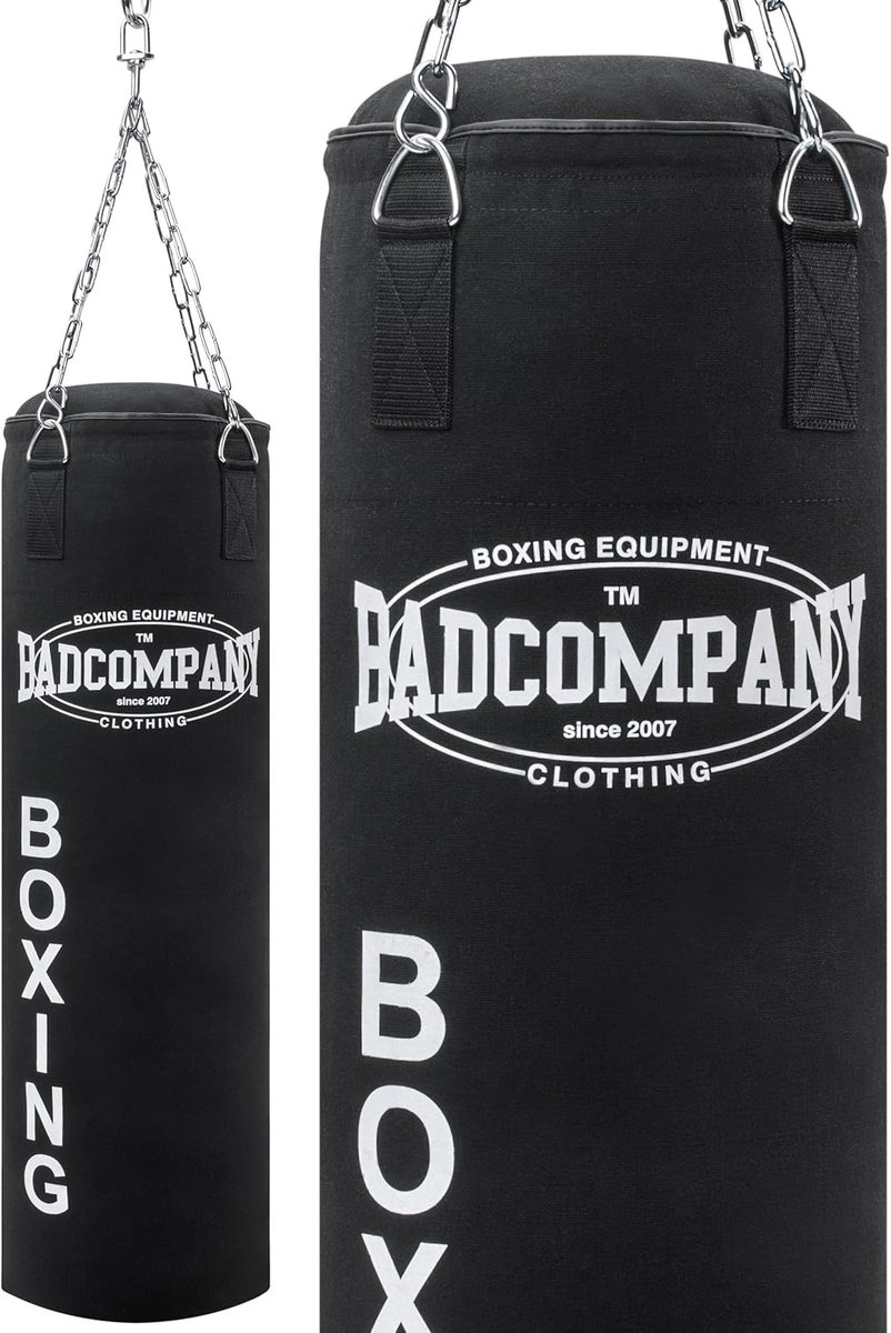 Bokszak incl. Heavy Duty Stalen Ketting - Canvas Punching Bag, Gevuld/Ongevuld - 80 x 30 cm / 100 x 30 cm