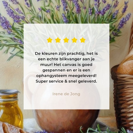 Peinture sur toile 80x60 cm - Décoration murale Lavande - Pain - Nature morte - Décoration murale murale salon - Décoration chambre - Accessoires de chambre - Peintures sur toile