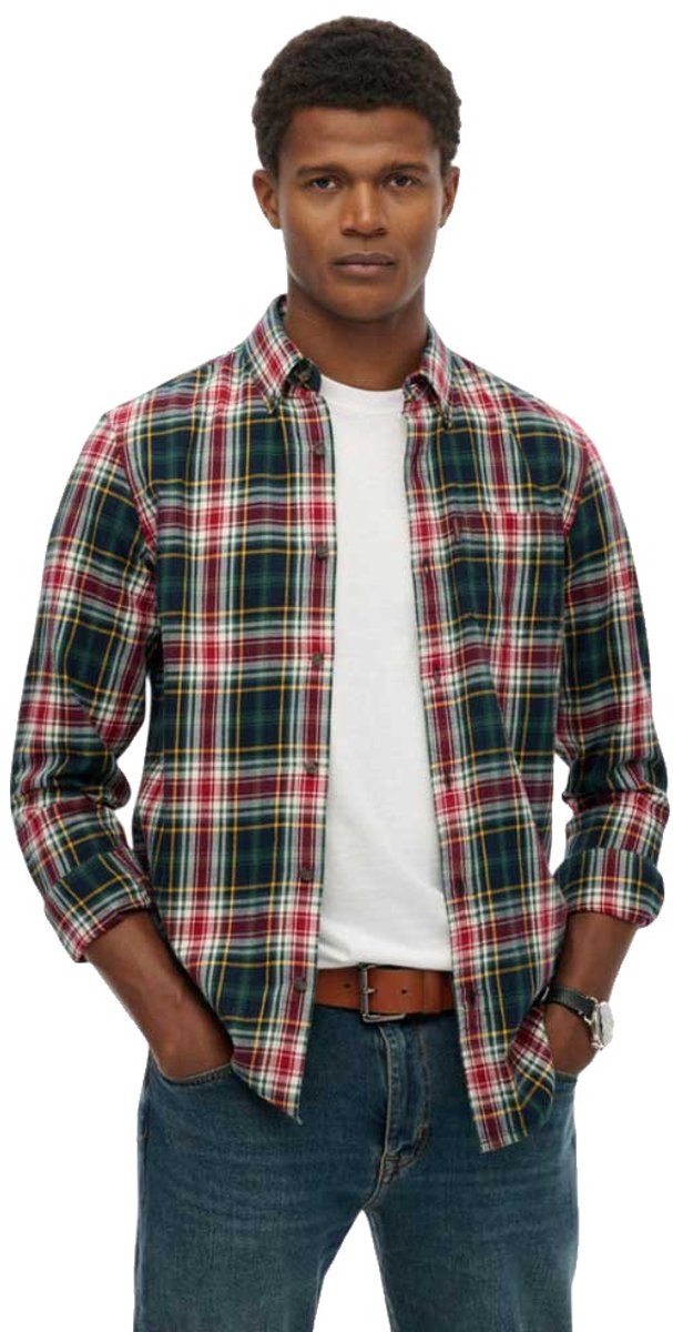 Superdry Vintage Check Overhemd Heren Lange mouwen shirts Groen