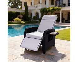BELONID TY01 Tuinstoel met Verstelbare Rugleuning - Buitenfauteuil met Zijtafeltje - Relaxstoel met Ligfunctie - Loungestoel voor Tuin - Waterafstotend en UV-bestendig - Geschikt voor Binnen, Balkon, Terras en Tuin (Handmatige Verstelling)