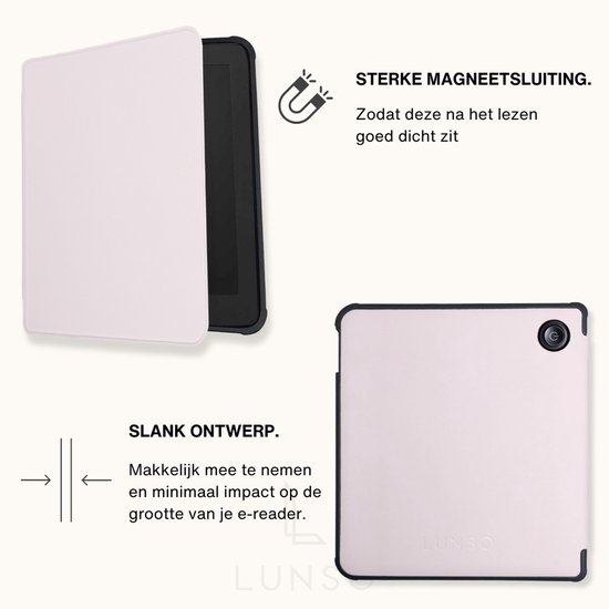 Lunso Geschikt voor Kobo Libra Colour hoes (7 inch) - sleepcover - Lichtroze van Lunso — afbeelding 2