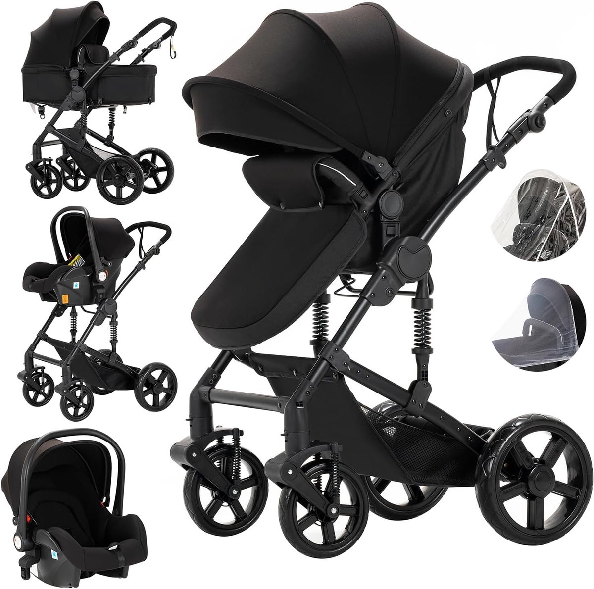 Image of 3-in-1 Kinderwagen met Hoogzicht en Opvouwbaar Design