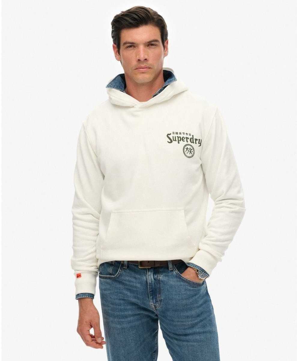 Superdry Tokyo Narrative Loose Hoodie Heren Hoodies Creme