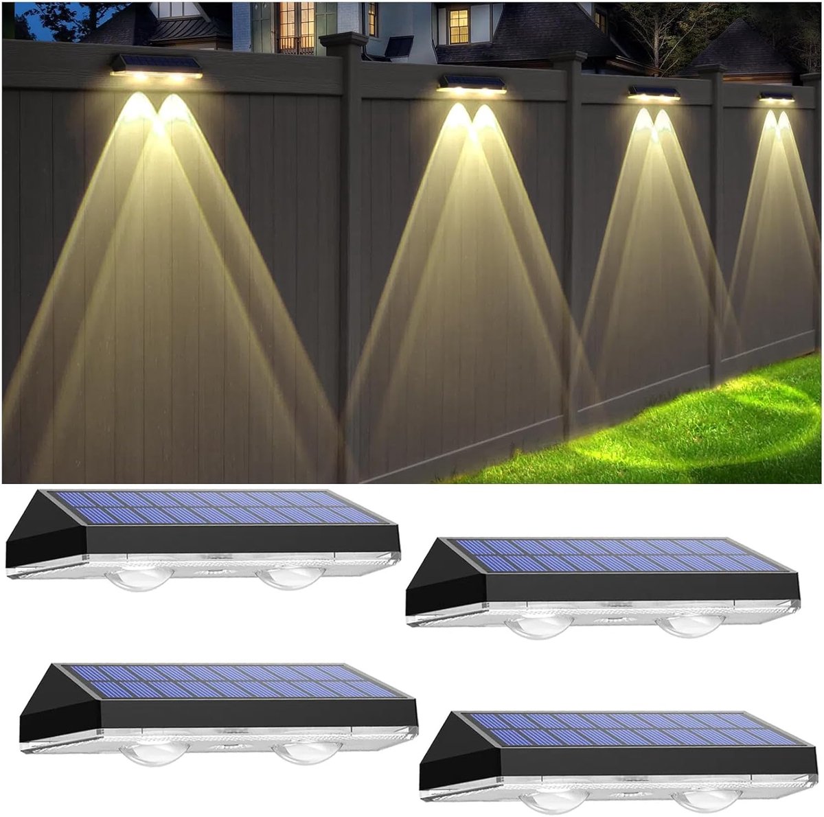 Zonnelampen voor Buiten - Waterdichte LED Wandlampen voor Tuin en Terras, 4 Stuks, Warmwit