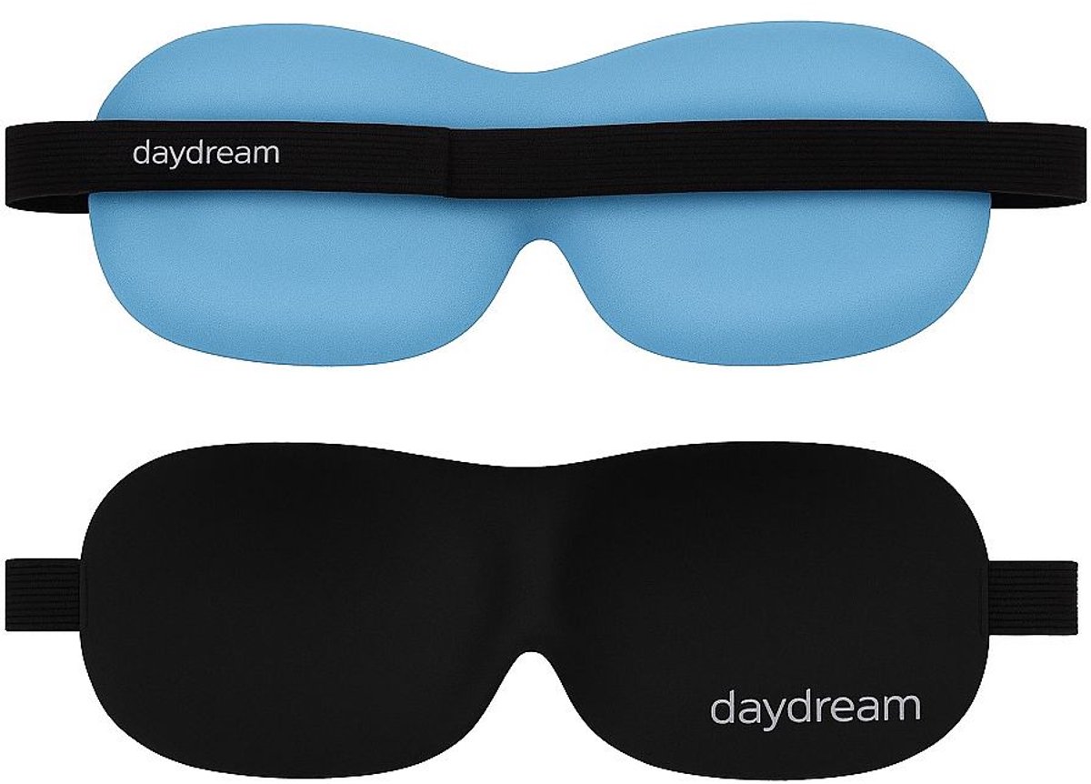 Daydream® 3D Slaapmasker Aloe Vera – 24 × 9 cm – Ergonomisch & Lichtdicht – Met Verstelbare Band – Zwart/Blauw