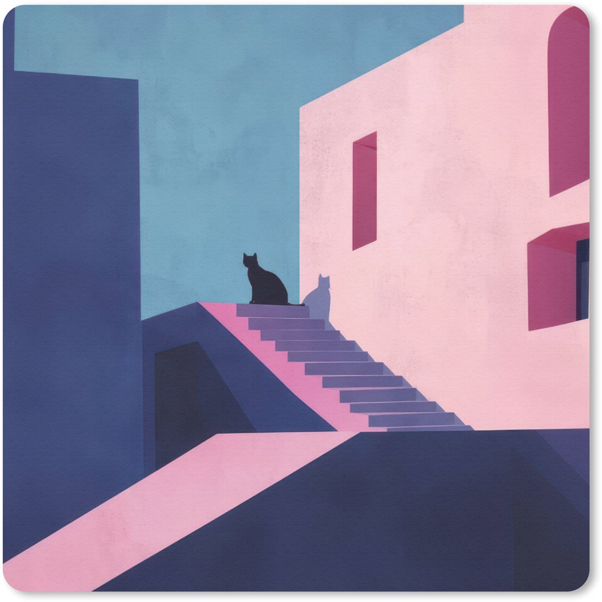 Muismat 20x20 cm - Mousepad Kat - Trap - Gebouwen - Schaduwcontrasten - Muismatten
