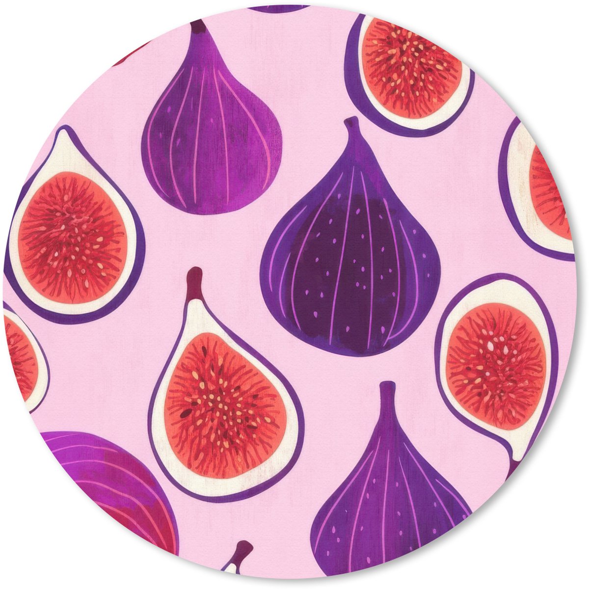 Muismat rond 50x50 cm - Mousepad Vijgen - Roze - Paars - Ronde muismatten