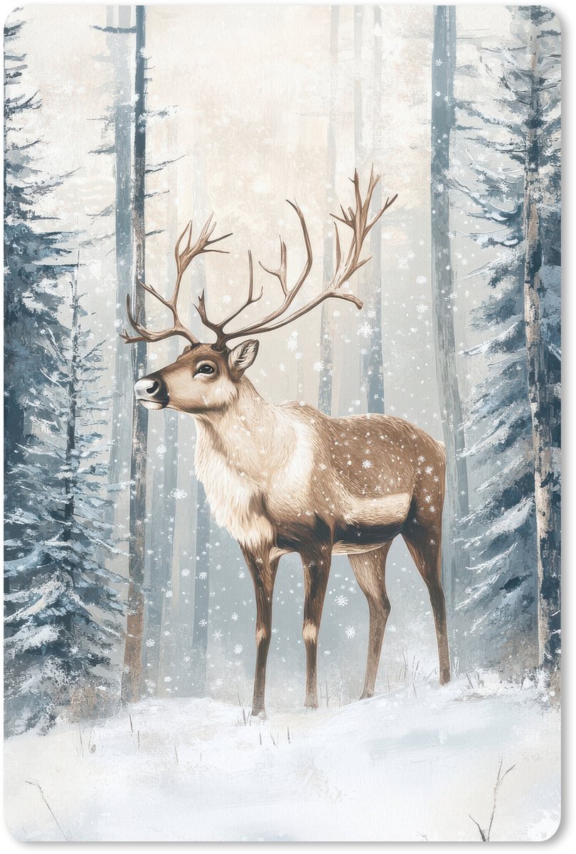 Muismat 18x27 cm - Mousepad Rendier - Sneeuw - Woud - Wit - Muismatten