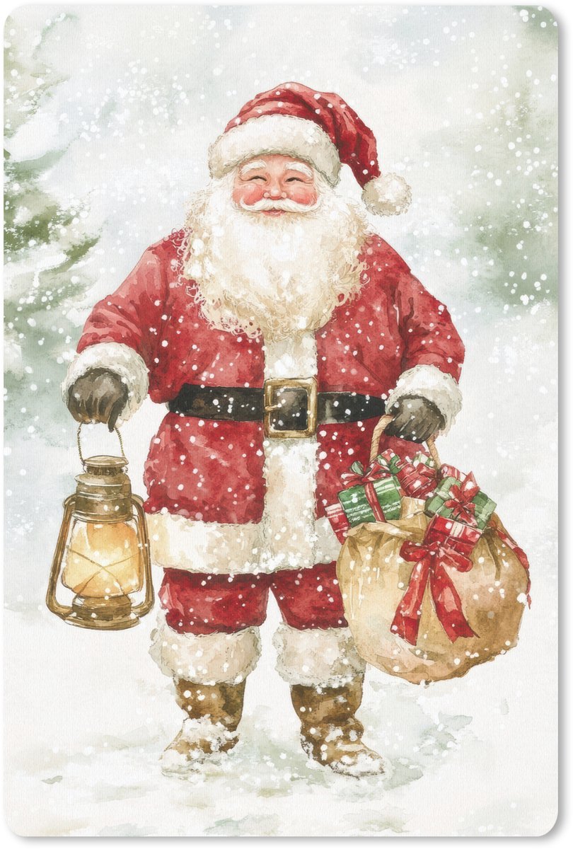 Muismat 18x27 cm - Mousepad Kerstman- Winter - Sneeuw - Wit - Rood - Muismatten