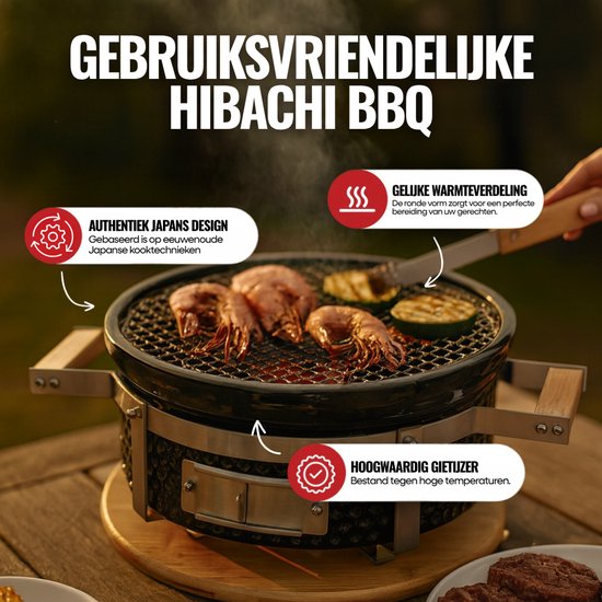 LIVIN' Ronde Shichirin BBQ - Barbecue - Tafelgrill - Hibachi - Japanse BBQ Grill - Keramische Japanese Yakitori Grill - Geschikt Voor Binchotan Houtskool - 2 t/m 6 Personen - Grilldoorsnede 29.8 cm van LIVIN' — afbeelding 5
