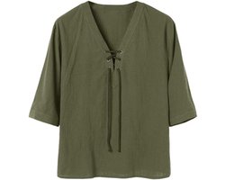 Heren Linnen Korte Mouwen Overhemd Zomer Casual V-hals Loose Fit