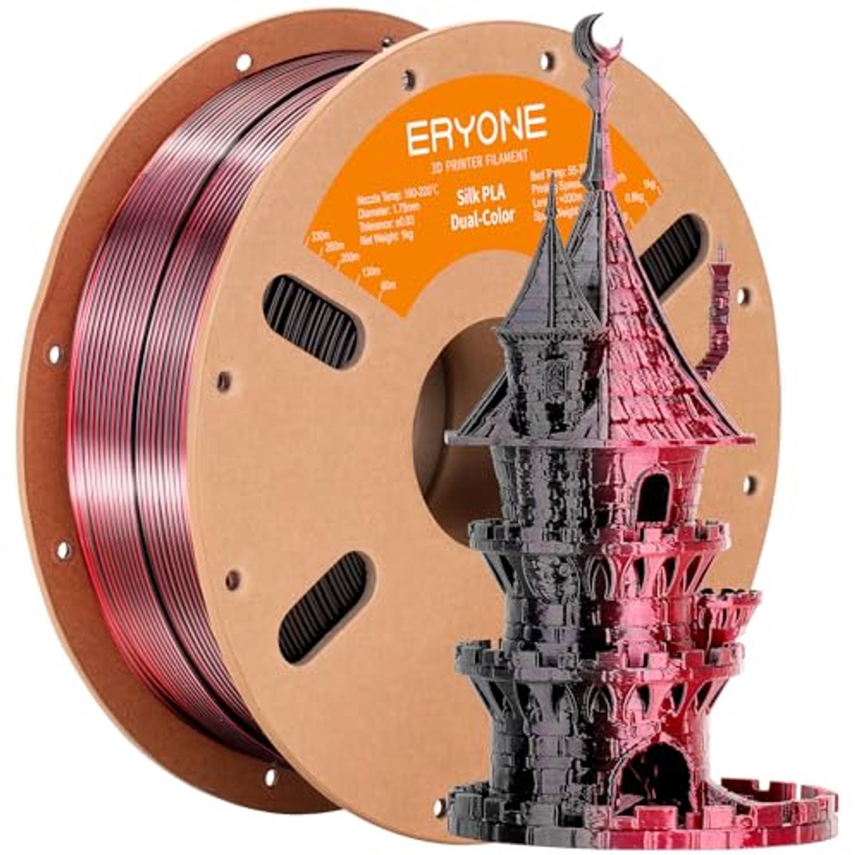 Dual Two-Tone PLA Filament 1.75mm - 3D Printer Filament 1KG Spool Silk Black Red