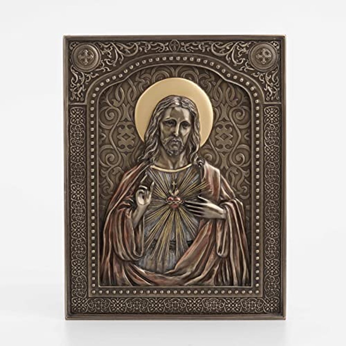 Heilig Hart Sculptuur - Wanddecoratie Hars - Woonkamer Decoreren - Brons Afwerking - 7 1/2 inch - Brons