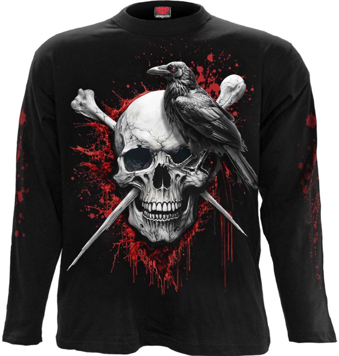 Spiral Death Raven - Longsleeve Heren Shirt met lange mouwen - zwart - L
