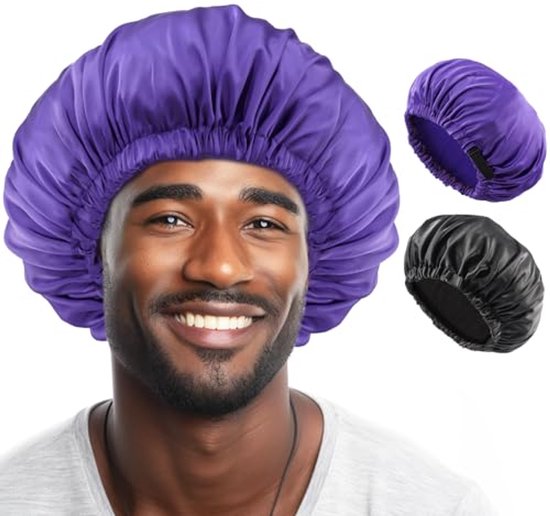 Zijden bonnet om te slapen, zachte dubbellaagse omkeerbare satijnen mutsen, verstelbare springkrul, losse slaapmuts voor vrouwen, lange krullende vlecht, natuurlijke krullende haarverzorging (zwart