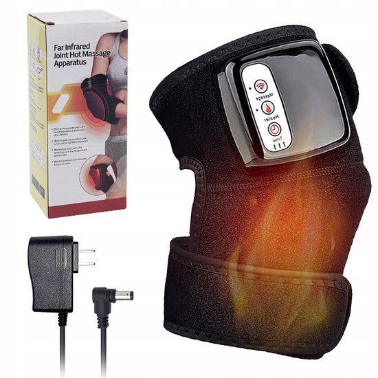 Genouillère chauffante - Appareil de massage pour genoux - 3 en 1 : Chauffage et vibration - Batterie sans fil 1500 mAh - Thérapie infrarouge magnétique - Pour genoux et épaules - Modèle noir