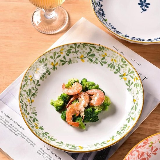 GBHOME Set van 4 porseleinen borden (diameter 24 cm), extra diepe soep- en pastakommen van keramiek voor pasta, salade, desserts en familiediners