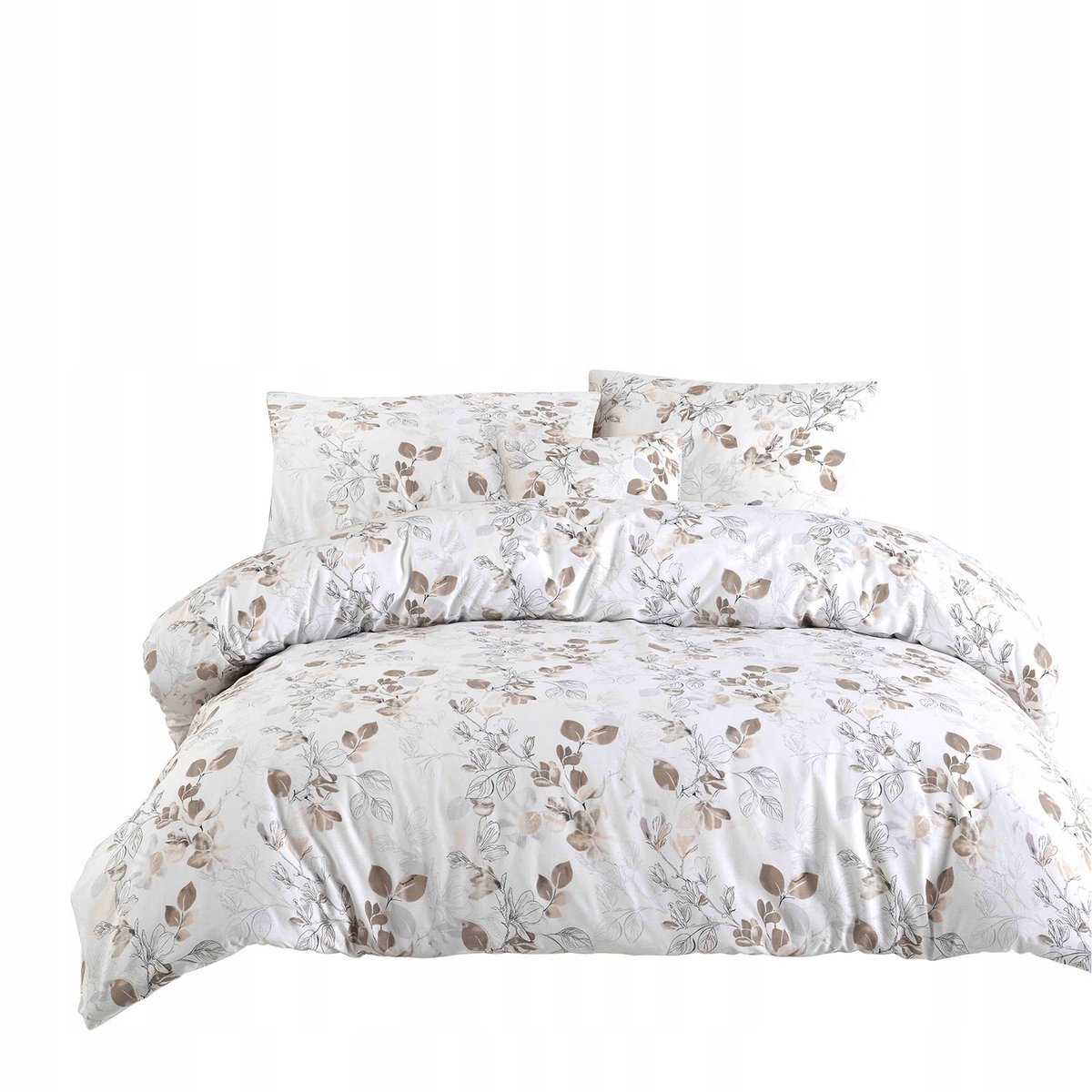 DARYMEX Katoen Satijn Beddengoed 160x200cm - Wit/Beige Bladeren