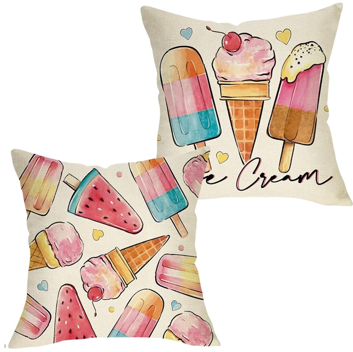 Unyqoos Set van 2 decoratieve kussenovertrekken voor zomer, 45 x 45 cm, buitengebruik Meerkleurig