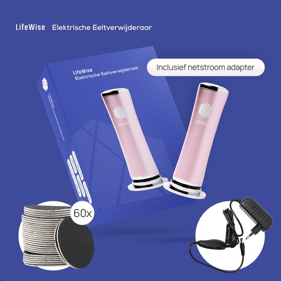 LifeWise® Elektrische Eeltverwijderaar - 60 Vervangbare Schuurpads - Hygiënisch - Netstroom Adapter - Voetvijl - Eeltvijl - Roze