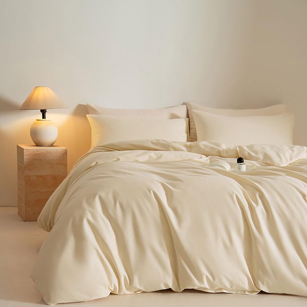 Unyqoos Beige Crème Katoenen Dekbedovertrekset met Kussensloop voor Comfortabel Slaap